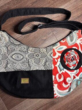 KAHO RED BLACK PATCHWORK LARGE CROSSBODY BAG
